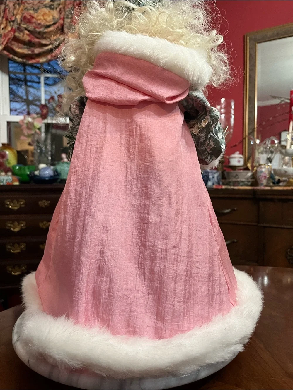 VTG 1991 Brinn's Christmas Romance Pink Porcelain Santa Tree Topper 16